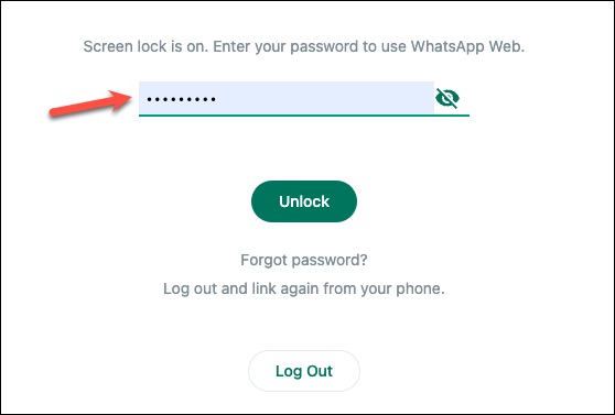 Enter password to access Whatsapp web