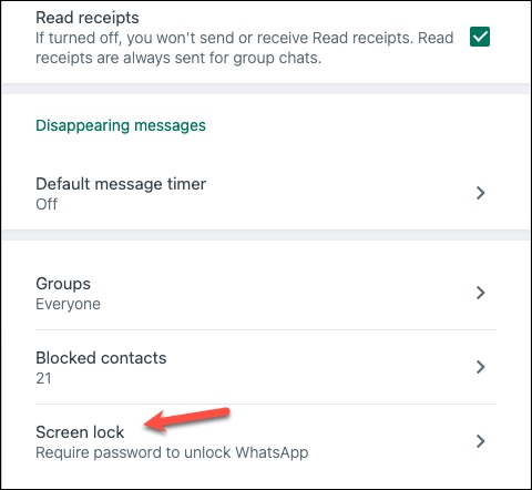 Open Screen Lock setting - Whatsapp web