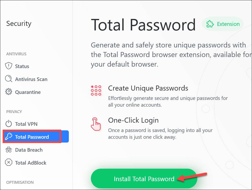 Open Total Passwords from TotalAV app windows