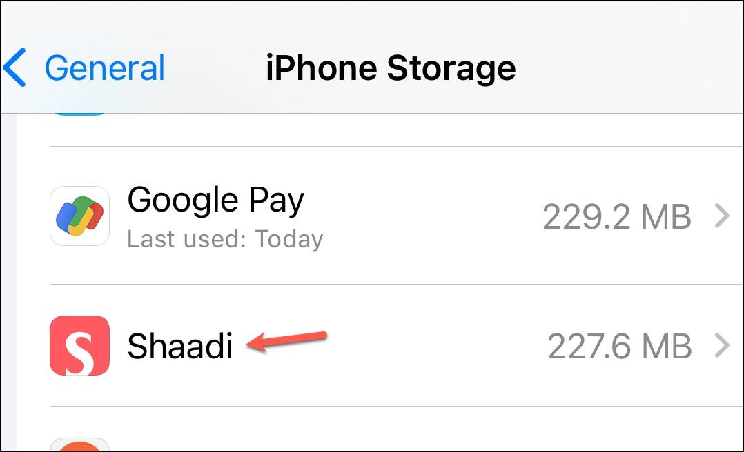Open shaadi.com from Storage settings - iPhone