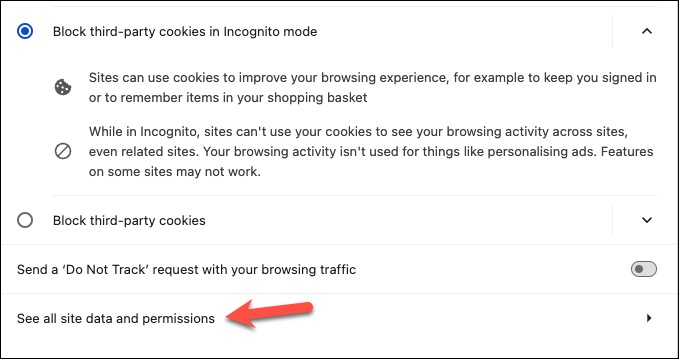See all site data and permissions - Chrome